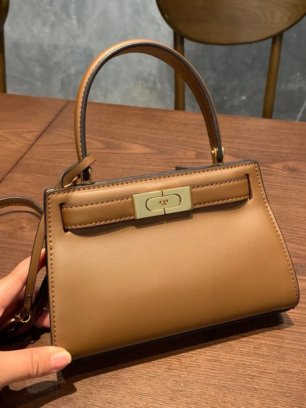 Tory Burch Small Tan Leather Top-Handle Satchel with Gold Hardware